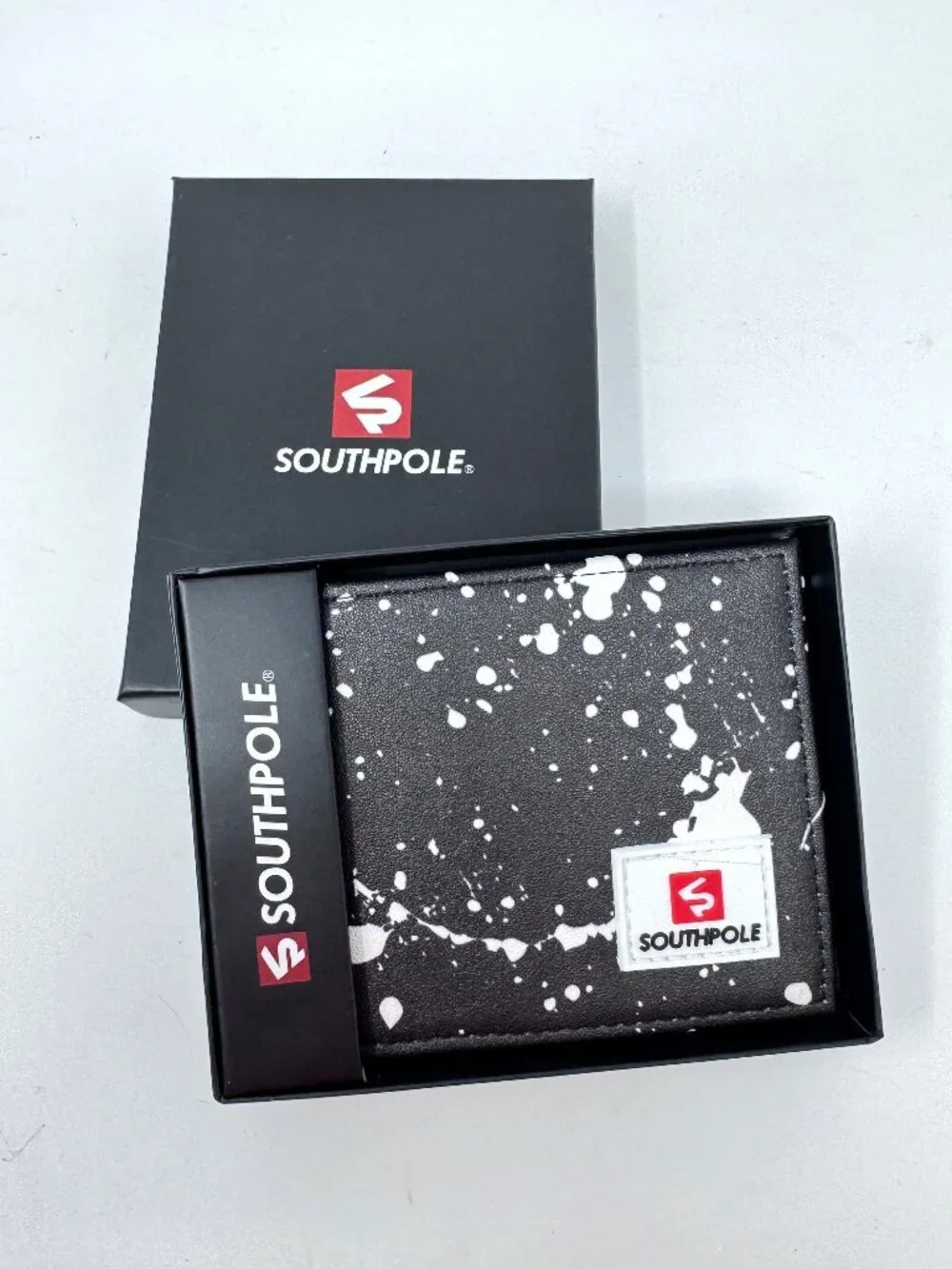 Southpole Paint Splatter Graffiti Y2K Bifold Wallet Black Faux Leather NEW